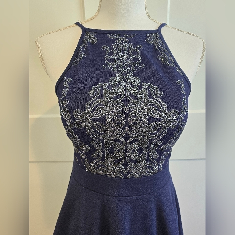 Speechless Blue and Silver Tiered Cocktail Dress - Picture 3 of 9
